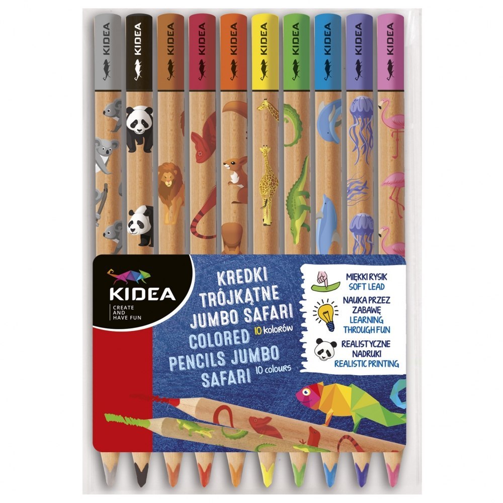 LÁPICES TRIANGULARES JUMBO SAFARI 10 COLORES KIDEA DERFORM